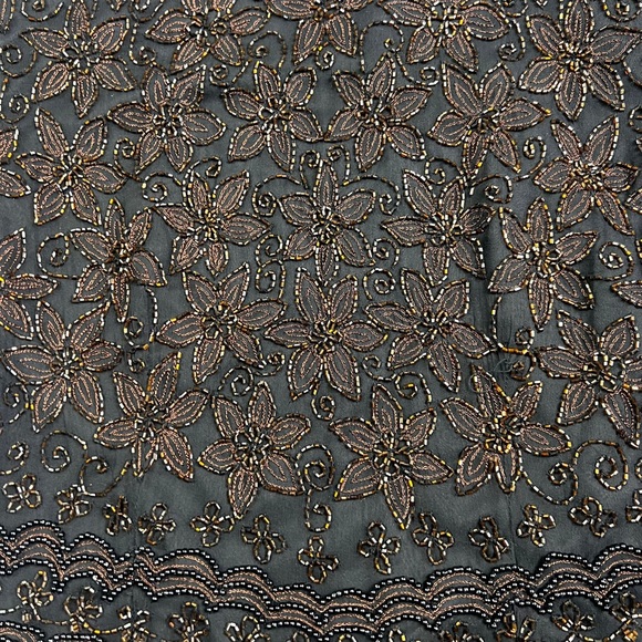 Papell Boutique NEW Womens Sz S brown Silk  Beaded Evening Blouse Dressy A040423 - Picture 6 of 7